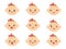 Set of baby faces emoji with different mood. Kawaii cute kids emoticons and Japanese anime emoji faces expressions.