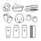 Set baby Icons, isolated line art on a white background. Shampoo, cream, comb, duck, bathtub, thermometer, footprint, palmprint,