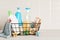 Set of baby toiletries, child organic hygiene and bath accessories