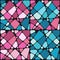 Set of backgrounds with mosaic hearts. Vector backgrounds in pink and blue.