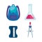 set of backpack with erlenmeyer flask and sharpener with compass pencil