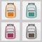 Set of backpack icons, backgrounds, and seamless pattern