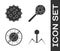 Set Bacteria bacteriophage, Virus, Stop virus and Virus under magnifying glass icon. Vector