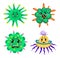 Set of bacteria characters. Cartoon Cute germ virus funny infection. Funny bad emotions micro Microbe. Color Monster