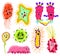 Set of bacteria characters. Cartoon Cute germ virus funny infection. Funny bad emotions micro Microbe. Color Monster