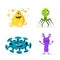 Set of bacteria characters. Cartoon vector illustration. Microbiology