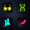 Set Bacteria, Laboratory glasses, Test tube and flask chemical and DNA symbol. Black square button. Vector