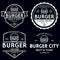 Set of badges, banner, labels and logo for hamburger, burger shop. Simple and minimal design. Vector illustration