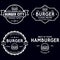 Set of badges, banner, labels and logo for hamburger, burger shop. Simple and minimal design. Vector illustration