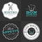 Set of badges, banner, labels and logos for food restaurant, foods shop and catering with seamless pattern.
