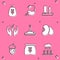 Set Bag of flour, Sprout, Wheat, Plant in hand, Seed, Beans, Acorn, oak nut, seed and icon. Vector
