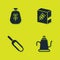 Set Bag of flour, Watering can, Scoop and Flour pack icon. Vector