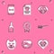 Set Bag of food for pet, Clinical record, Dog, Dustpan, award symbol, Hair brush dog and cat, Cat and Aquarium with fish