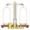 Set of balance scales, with weights. Pharmacy. Scales for chemical and pharmaceutical workers. Device to measure mass,