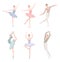 Set of ballet dancer. Vector illustration in flat style. Girl and guy in tutu dress, different choreographic position