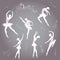 Set ballet dancers, hand drawn background, vector illustration.