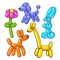 Set of balloon animals - dog, poodle, giraffe, flower, rabbit