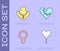 Set Balloon in form of heart, Necklace mannequin, Female gender symbol and Broken divorce icon. Vector