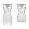 Set of Bandage dresses technical fashion illustration with V-neck, sleeveless, fitted body, elasticated knee mini length