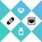 Set Bandage plaster, Medicine bottle, Bioengineering and Network port cable socket icon. Vector