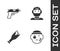 Set Bandit, Pistol or gun, Broken bottle as weapon and Thief mask icon. Vector