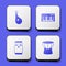 Set Bandura, Music synthesizer, Conga drums and African darbuka icon. White square button. Vector