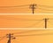 Set of banners of power line poles at sunset