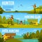 Set of banners on the theme of hunting with a hunter flat vector illustration.