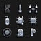 Set Bar of soap, Rabies virus, Test tube with, Virus, Stop, Bottle liquid antibacterial, spread and DNA symbol icon