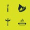 Set Barbecue fork, Hotdog sandwich, Sausage on the and chili pepper pod icon. Vector