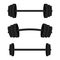 Set of barbells. Black barbells for gym, fitness and athletic centre. Weightlifting and bodybuilding equipment