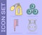 Set Barbershop, Aftershave bottle with atomizer, Hairbrush and Towel rolls icon. Vector