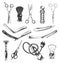 Set of barbershop tools, instruments, symbols, barber professional equipment, making style