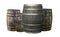 Set of barrels gray and brown set small and large stands on an isolated background