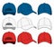 Set of baseball caps, front, back and side view. Vector illustration