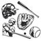 Set of baseball equipment bat, ball, glove, helmet and a player for creating your own badges, logos, labels, posters etc.