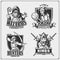 Set of basketball badges, labels and design elements. Sport club emblems with hunter, wizard, king and joker. Print design for t-s