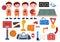 Set Basketball Element Vector Illustration with Various Equipment Basketballs Background in Flat Cartoon for Web Banner or Sticker