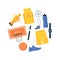 Set of basketball items in cirlce shape. Team sports game