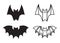 Set of bat\\\'s shapes and line art