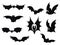 Set bats. Collection of bats. Flying bats. Halloween. Set of black silhouettes. Cartoon bats. Line art. Drawing by hand