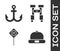 Set Beanie hat, Anchor, Parking and Binoculars icon. Vector