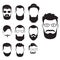 Set of bearded handsome men, long beard with facial hair man.