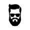 Set bearded hipster man face with glasses, haircuts, mustache, beard. Trendy man avatar, silhouettes, head, emblem, icon