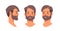 Set bearded man head avatar front side view male character different views for animation horizontal