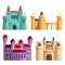 Set of beautiful cartoons castles, vector illustration