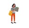 Set of beautiful girl in daily life scenes. Young woman shopping chooses clothes healty food. Flat cartoon vector