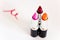 Set of beautiful lipsticks, cosmetics and make-up