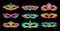 Set of beautiful masquerade masks. Vibrant attributes for costumed party. Decorative flat vector elements for Mardi Gras