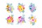 Set of beautiful vector flower arrangements. Colorful floral bouquet decorations. Spring ornaments. Spring floral decoration.